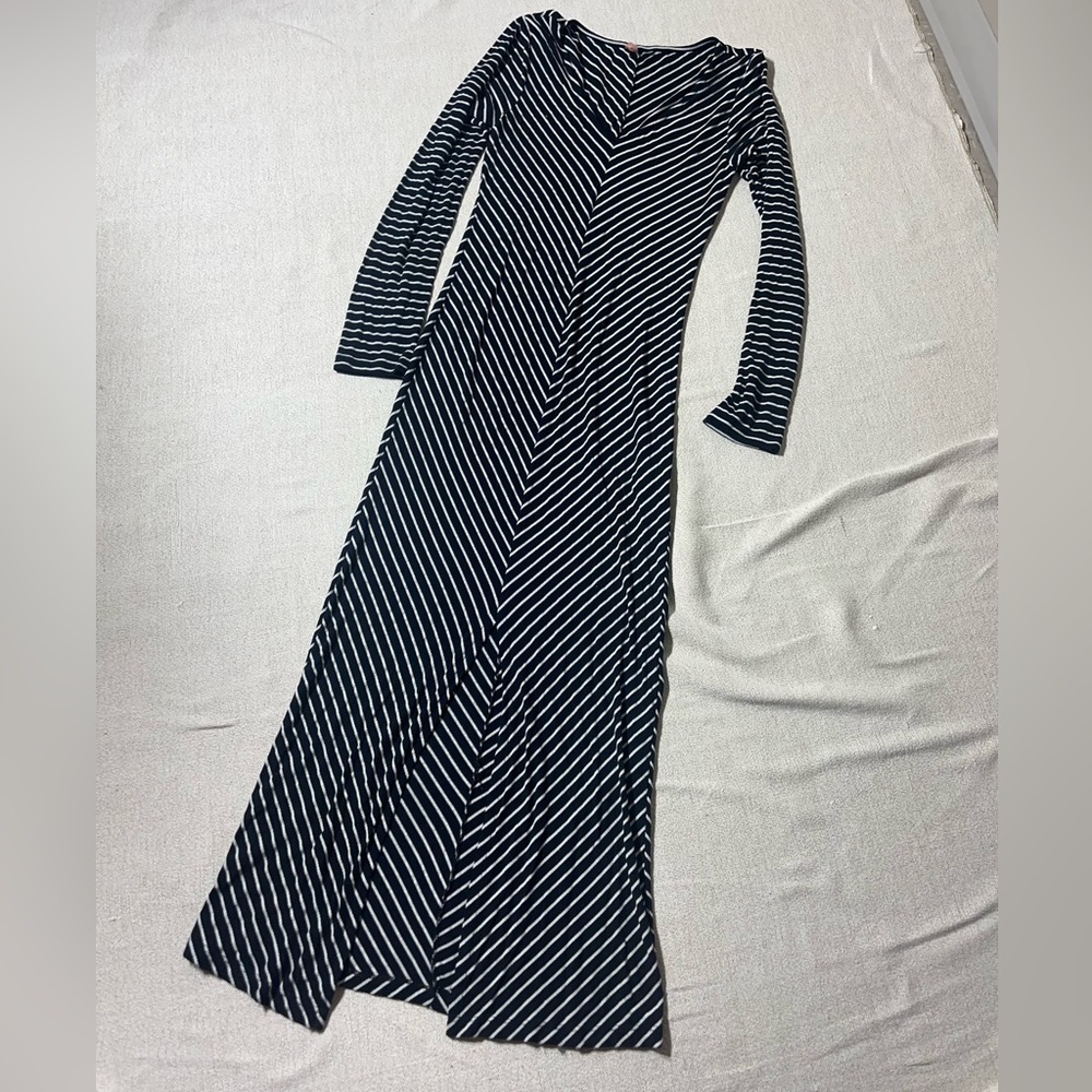 Anthropologie Black & White Diagonal Stripe Maxi Dress